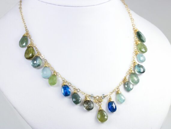 Moss Aquamarine and Kyanite Statement Drop Necklace, One of a Kind