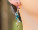 Solid Gold 14K Multi Gemstone Colorful Rainbow Earrings