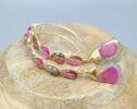 Watermelon Tourmaline Slices Open Hoop Earrings in Gold Filled, One of a Kind