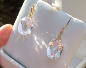 Genuine Light Pink Amethyst Oval Earrings in Gold Filled