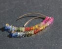 Rainbow Multi Sapphire Threader Open Hoop Earrings in Gold Filled