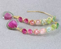 Watermelon Tourmaline Slices Open Hoop Earrings in Gold Filled, One of a Kind