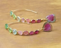 Watermelon Tourmaline Slices Open Hoop Earrings in Gold Filled, One of a Kind