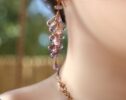 Solid Gold 14K Pink Amethyst Long Cluster Earrings, Wire Wrapped Gemstone Statement Earrings