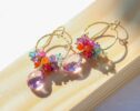 Pink Amethyst Multi Gemstone Dangle Hoop Earrings in Gold Filled