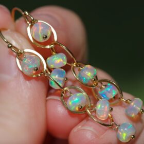 On the Edge Earrings – Ethiopian Opal Dangle Earrings, Ethiopian Opal Earrings in Gold