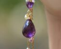 Purple Amethyst Earrings with Dangle Pearls in Gold Filled