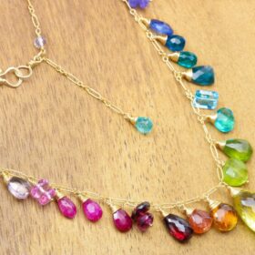 The Fancy Summer Necklace – Rainbow Multi Gemstone Necklace in Gold Filled, Precious Drop Necklace