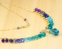 Teal Blue Fluorite Semi Precious Gemstone Necklace, Multi Gemstone Statement Necklace