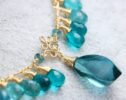 Solid Gold 14K Teal Blue Fluorite Semi Precious Gemstone Necklace, Multi Gemstone Statement Necklace