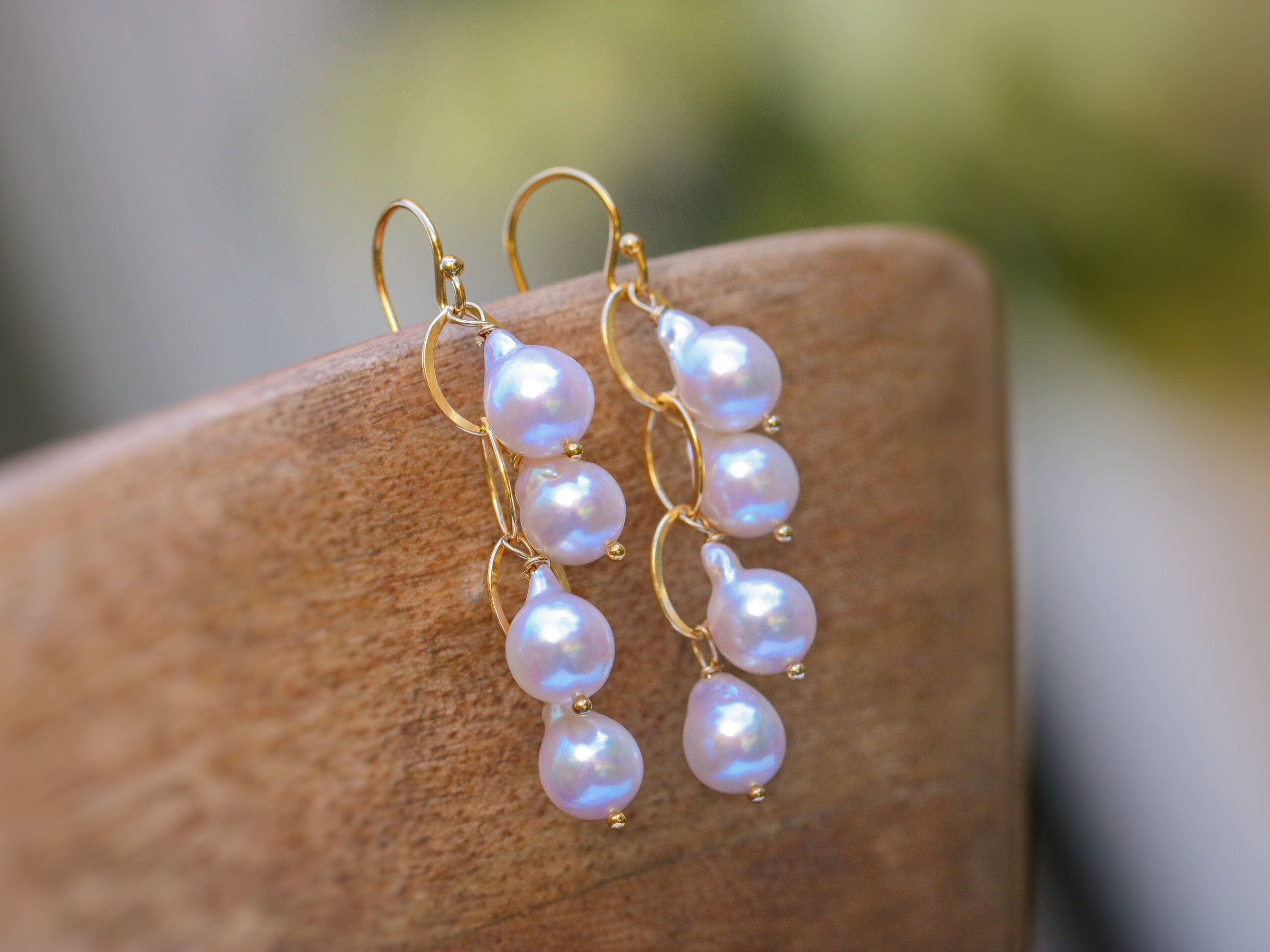 Akoya Pearl Dangle Earrings, Genuine Pearl Earrings in Gold