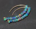 Blue Black Opal Earrings, Ethiopian Opal Threader Open Hoop Earrings