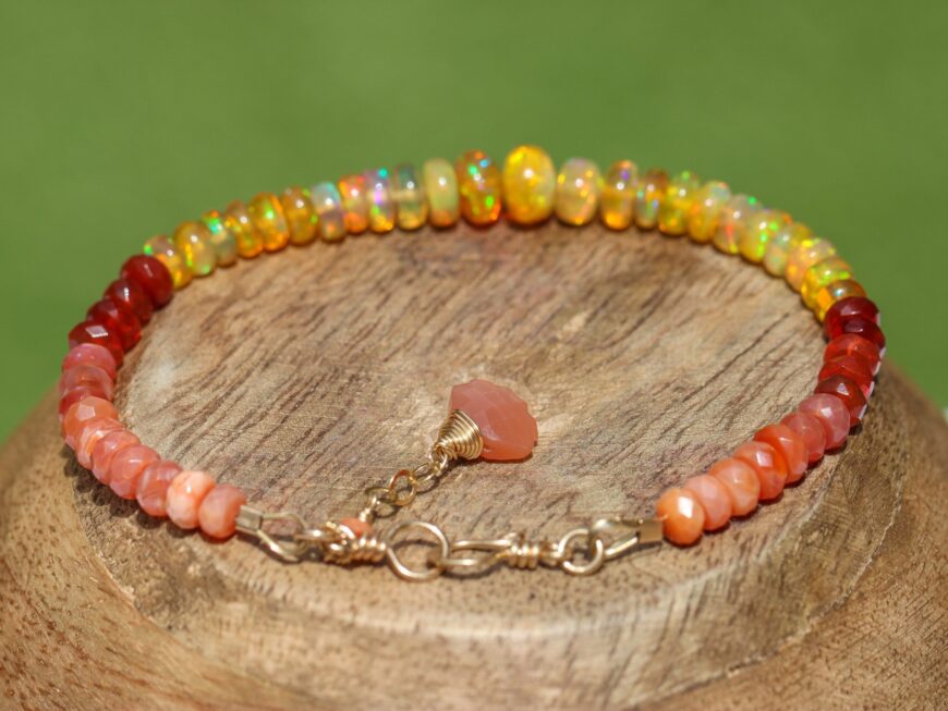Mexican Fire Opal and Yellow Ethiopian Opal bracelet, One of a Kind