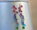 Multi Gemstone Earrings Wire Wrapped in Gold Filled, Colorful Precious Earrings