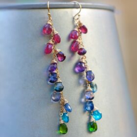 My Dazzling Dream Earrings – Multi Gemstone Earrings Wire Wrapped in Gold Filled, Colorful Precious Earrings