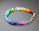 Solid Gold 14K Rainbow Gemstone Bracelet with Precious Stones, Colorful Multi Gemstone Bracelet