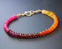 Solid Gold 14K Multi Gemstone Bracelet with Ruby, Garnet, Carnelian, Citrine and Mexican Fire Opal