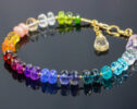 Solid Gold 14K Rainbow Precious Gemstone Bracelet, Chakra Gemstone Bracelet
