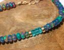 Blue Black Opal Bracelet with Apatite, Genuine Ethiopian Opal Bracelet in Gold Filled