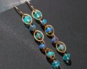 Blue Black Opal Earrings with Apatite, Black Ethiopian Opal Dangle Earrings in Gold
