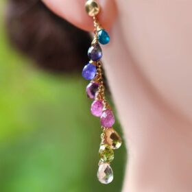 The Rainbow Lagoon Earrings – Multi Gemstone Colorful Rainbow Earrings Wire Wrapped in Gold Filled