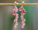Peach Tourmaline Cluster Earrings, Statement Earrings in Gold Filled, One of a Kind