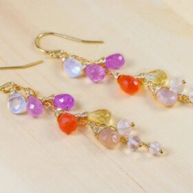 The Pink Dreams Earrings – Multi Gemstone Pink Orange Gemstone Earrings Wire Wrapped in Gold Filled
