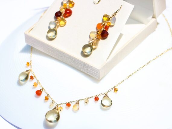 Solid Gold 14K Mexican Fire Opal Dangle Gemstone Earrings, Statement Earrings