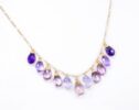 Solid Gold 14K Pink Purple Gemstone Necklace with Rose Quartz, Pink Topaz and Amethyst
