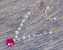 Solid Gold 14K Red Ruby with Ethiopian Opal Necklace
