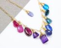 Semi Precious Gemstone Necklace, Pink Purple Drop Necklace