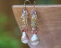 Baroque Pearl Earrings with Tourmaline, Statement Gemstone Earrings in Gold Filled, One of a Kind