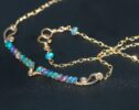 Black Opal Gemstone Bar Necklace Wire Wrapped in Gold Filled
