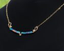 Solid Gold 14K Black Opal Gemstone Bar Necklace