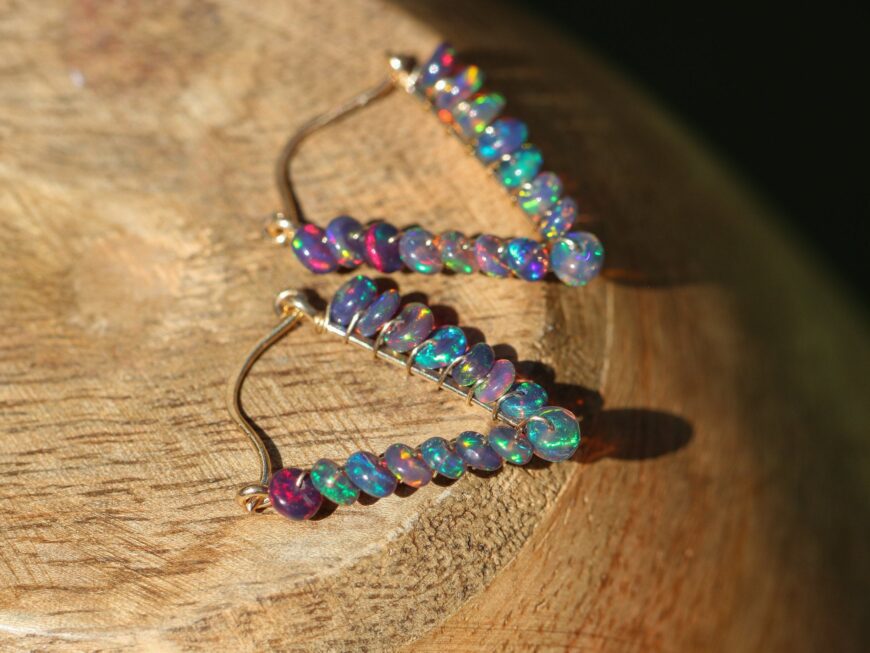 Black Opal Triangle Earrings, Modern Small Hoop Earrings