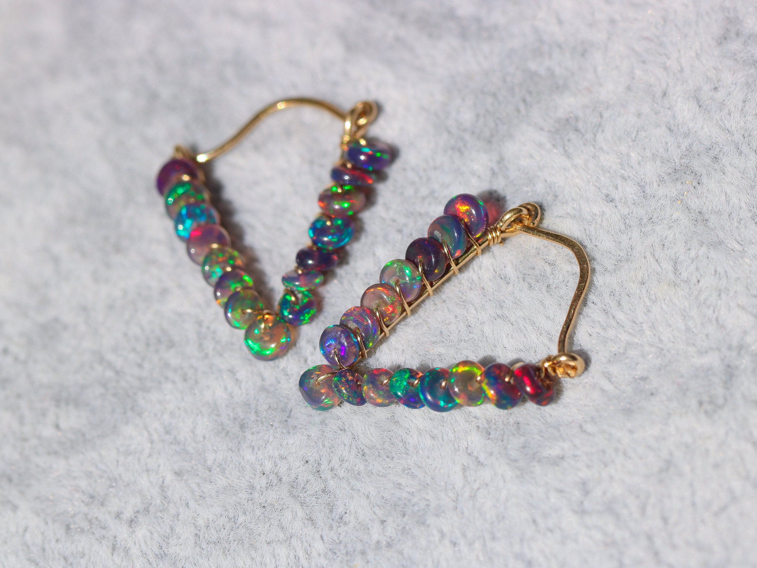 Black Opal Triangle Earrings, Modern Small Hoop Earrings