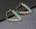 Ethiopian Opal Wire Wrapped Hoop Earrings, Gemstone Welo Opal Triangle Earrings