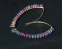 Solid Gold 14K Black Opal Earrings, Ethiopian Opal Threader Open Hoop Earrings