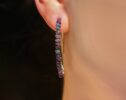 Black Opal Earrings, Ethiopian Opal Threader Open Hoop Earrings