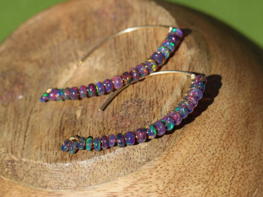 Black Opal Earrings, Ethiopian Opal Threader Open Hoop Earrings