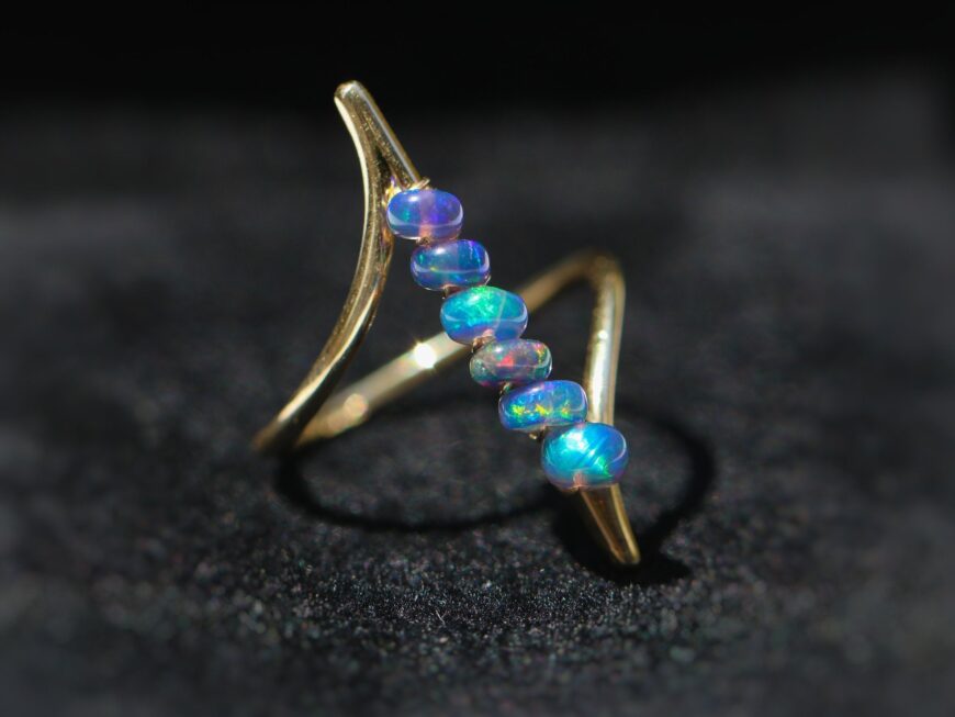 Solid Gold 14K Blue Black Opal Ring, Genuine Ethiopian Opal Solid Gold Ring