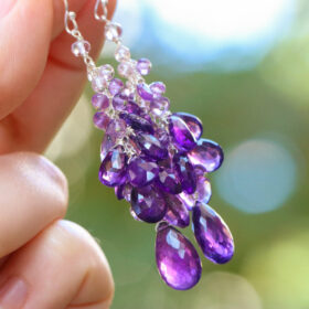 The Violet Dance Earrings – Purple Amethyst Earrings Cascade, Long Cluster Gemstone Earrings