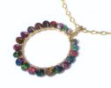 Solid Gold 14K Black Opal Wire Wrapped Gemstone Hoop Pendant