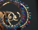 Solid Gold 14K Black Opal Wire Wrapped Spiral Hoop Earrings, Genuine Opal Earrings