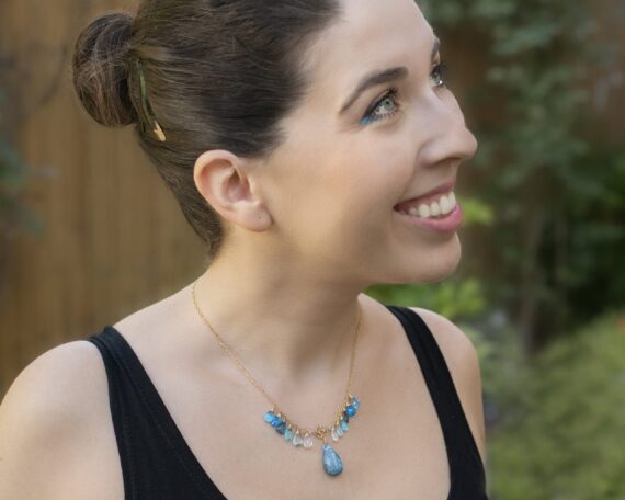 Blue Labradorite with Apatite, Topaz and Moss Kyanite Necklace, Multi Gemstone Statement Necklace