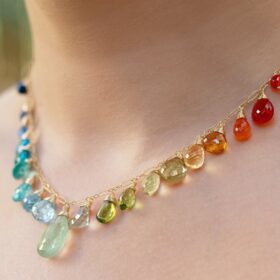 The Candy Necklace – Rainbow Multi Gemstone Necklace in Gold Filled, Precious Drop Necklace