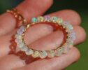 Solid Gold 14K Ethiopian Opal Gemstone Hoop Pendant