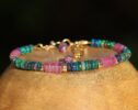 Black Opal Bracelet with Pink Sapphires, Gold Filled, One of a Kind