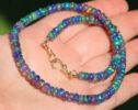 Blue Black Opal Necklace, Genuine Ethiopian Opal Choker