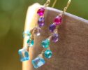 Multi Gemstone Colorful Rainbow Earrings, Long Drop Earrings